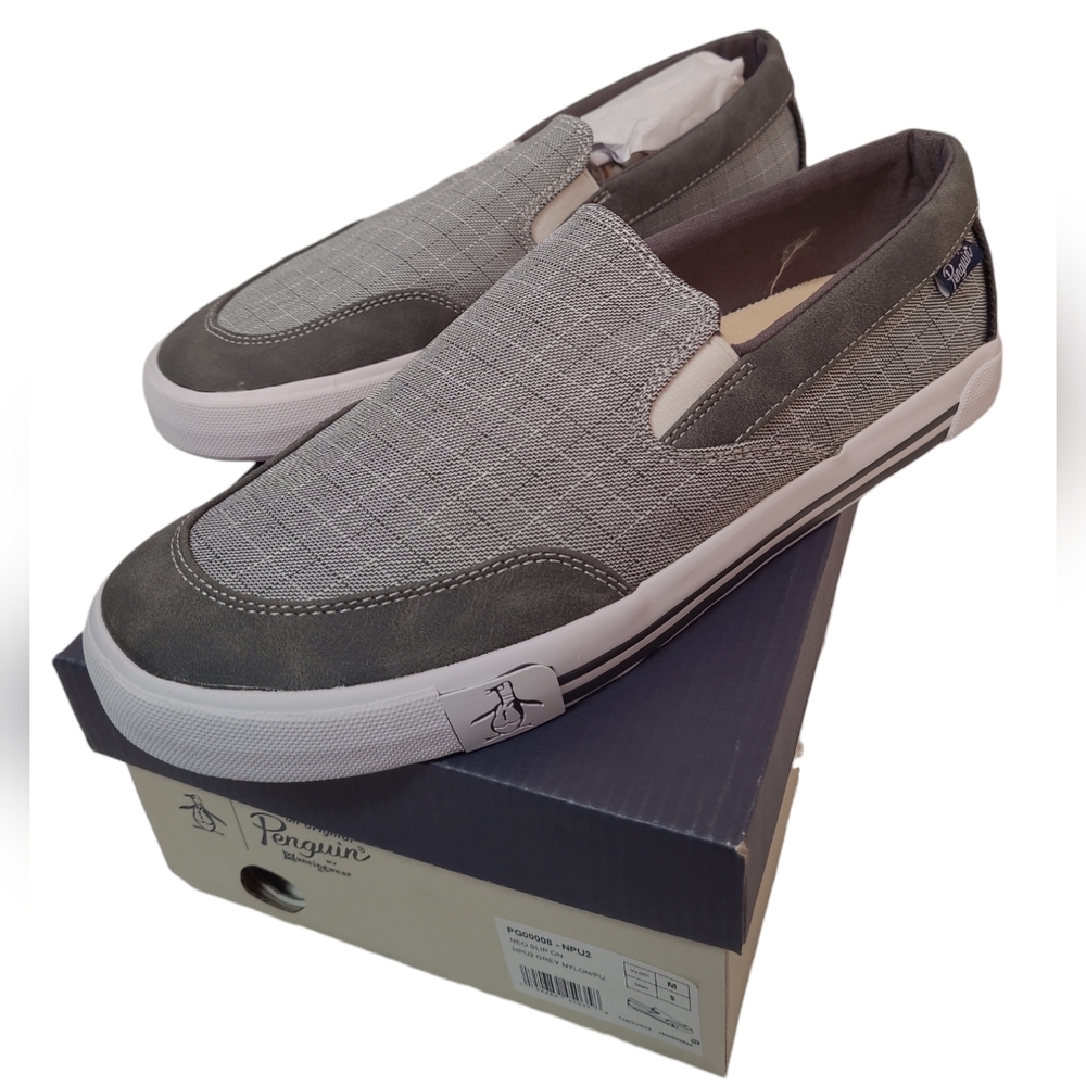 Original Penguin Men's Neo Chambray Slip-On Sneaker Gray Nylon Shoes Size 9M New
